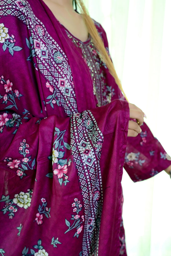 Embiodery Stitched Kurta Dupatta Trouser-0010