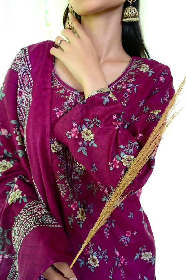 Embiodery Stitched Kurta Dupatta Trouser-0010