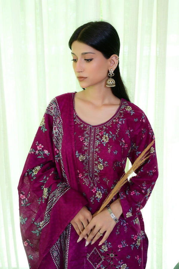 Embiodery Stitched Kurta Dupatta Trouser-0010