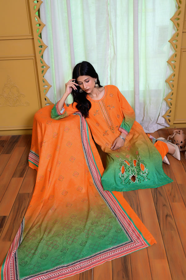 Embiodery Stitched Kurta Dupatta Trouser-0022