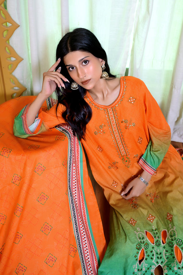 Embiodery Stitched Kurta Dupatta Trouser-0022