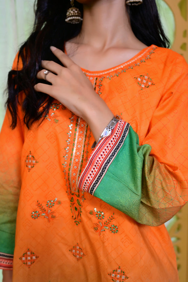 Embiodery Stitched Kurta Dupatta Trouser-0022