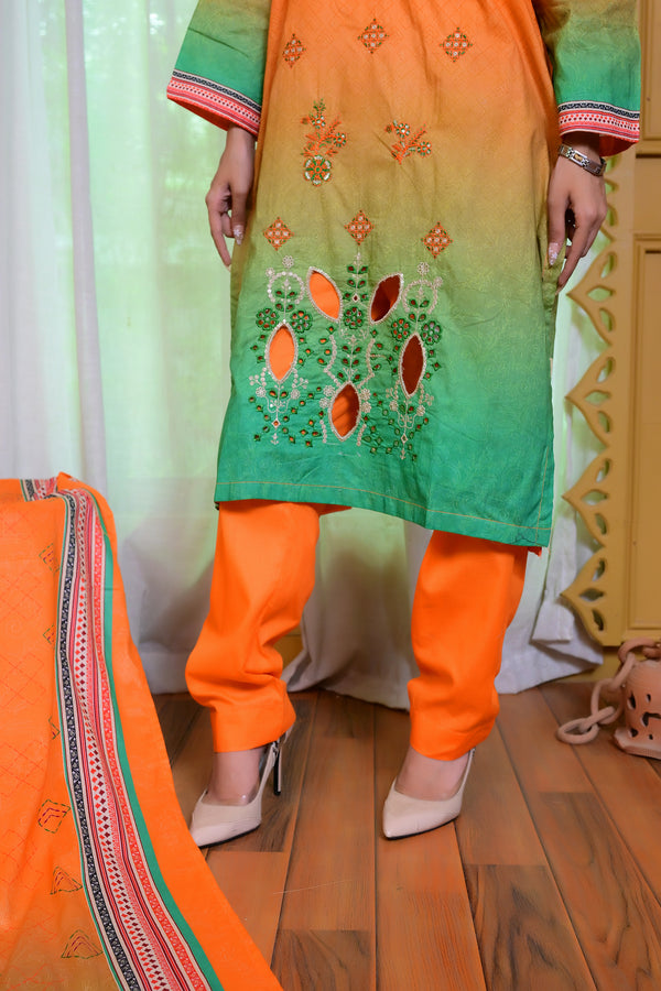 Embiodery Stitched Kurta Dupatta Trouser-0022