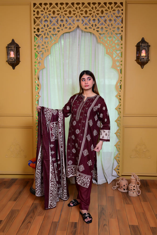 Embiodery Stitched Kurta Dupatta Trouser-0023