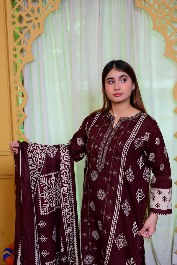 Embiodery Stitched Kurta Dupatta Trouser-0023