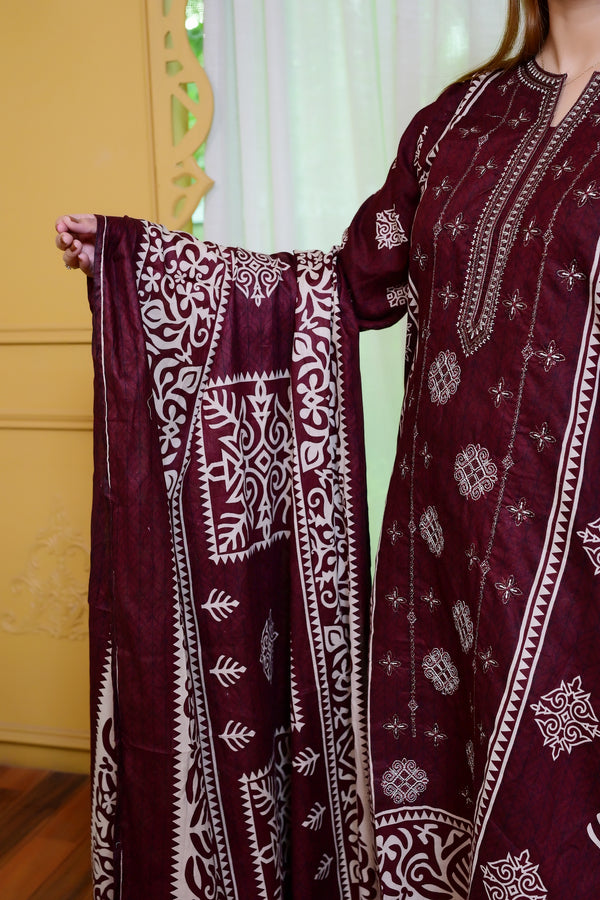 Embiodery Stitched Kurta Dupatta Trouser-0023