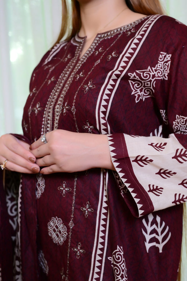 Embiodery Stitched Kurta Dupatta Trouser-0023