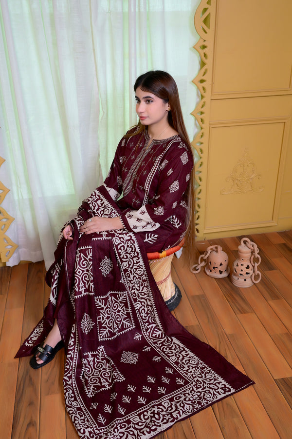 Embiodery Stitched Kurta Dupatta Trouser-0023