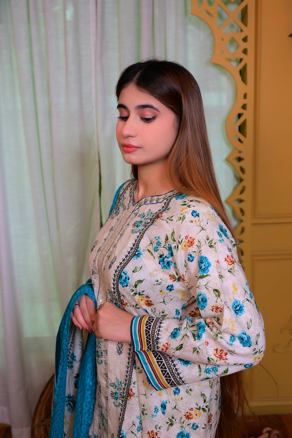 Embiodery Stitched Kurta Dupatta Trouser-0021