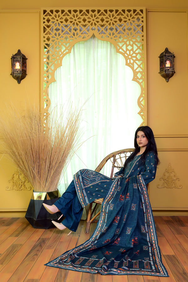 Embiodery Stitched Kurta Dupatta Trouser-0005