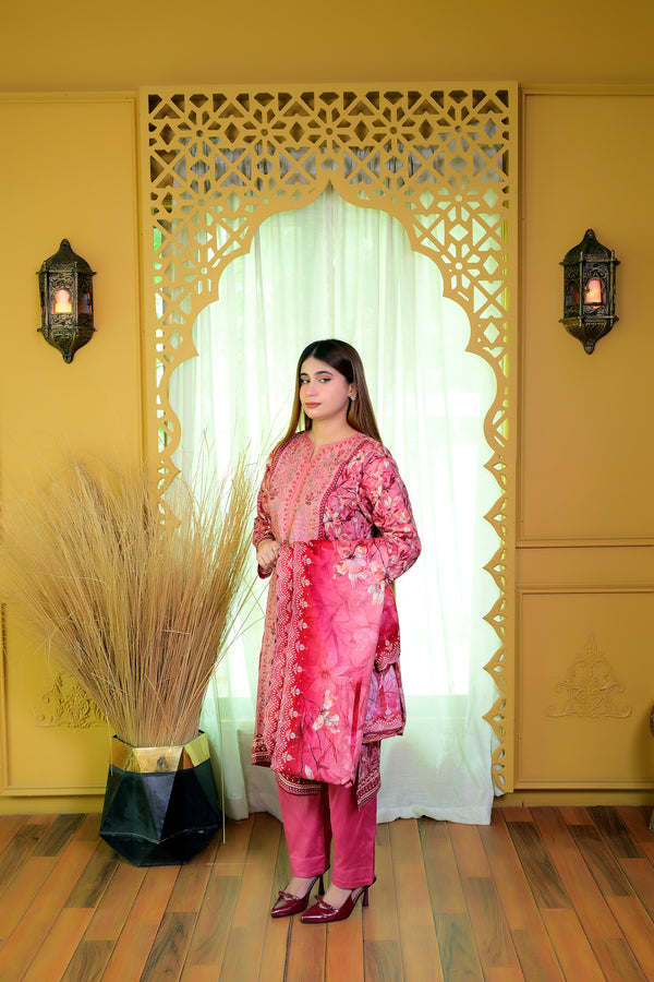 Embiodery Stitched Kurta Dupatta Trouser-0006