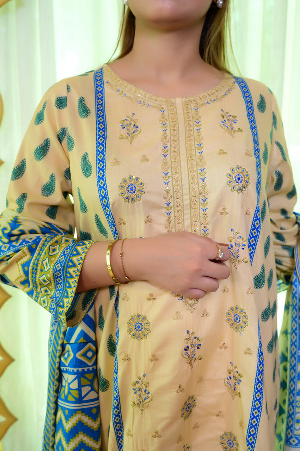 Embiodery Stitched Kurta Dupatta Trouser-0009