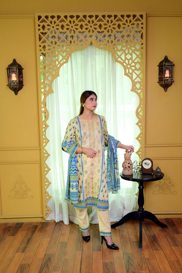 Embiodery Stitched Kurta Dupatta Trouser-0009