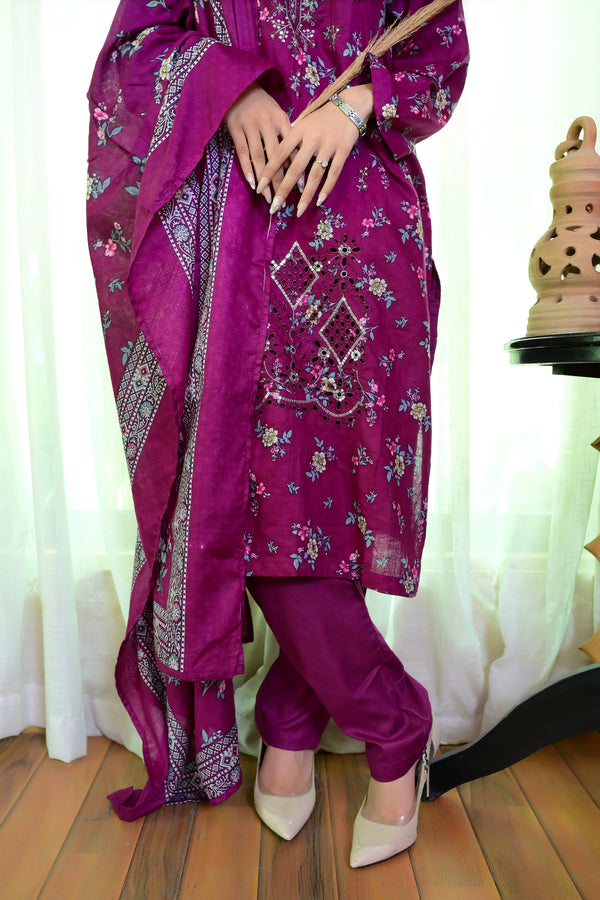 Embiodery Stitched Kurta Dupatta Trouser-0010