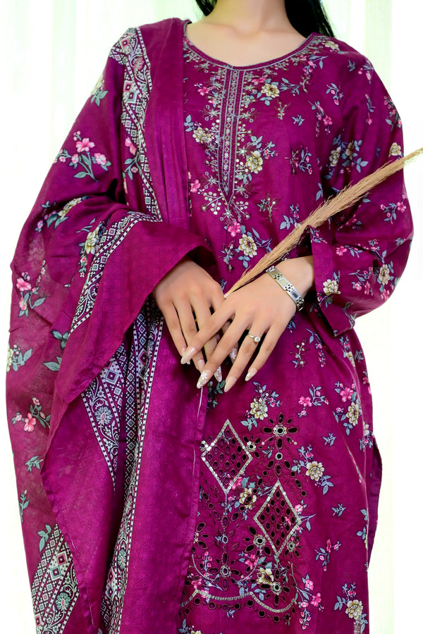 Embiodery Stitched Kurta Dupatta Trouser-0010