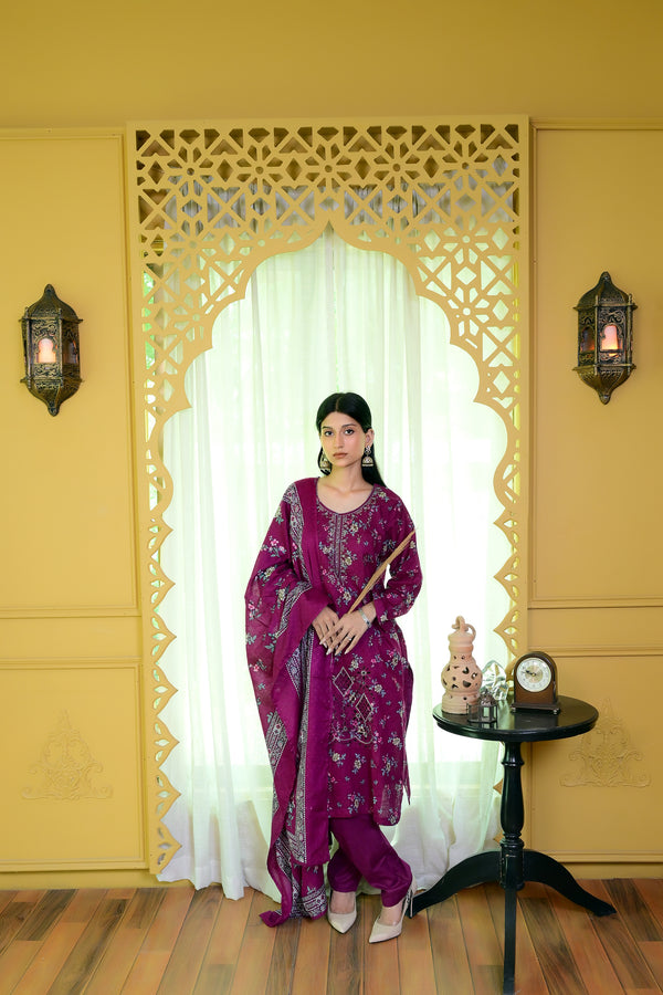 Embiodery Stitched Kurta Dupatta Trouser-0010