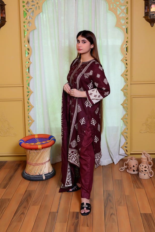 Embiodery Stitched Kurta Dupatta Trouser-0023