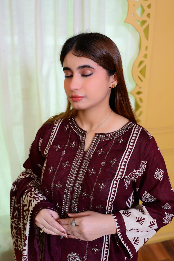 Embiodery Stitched Kurta Dupatta Trouser-0023