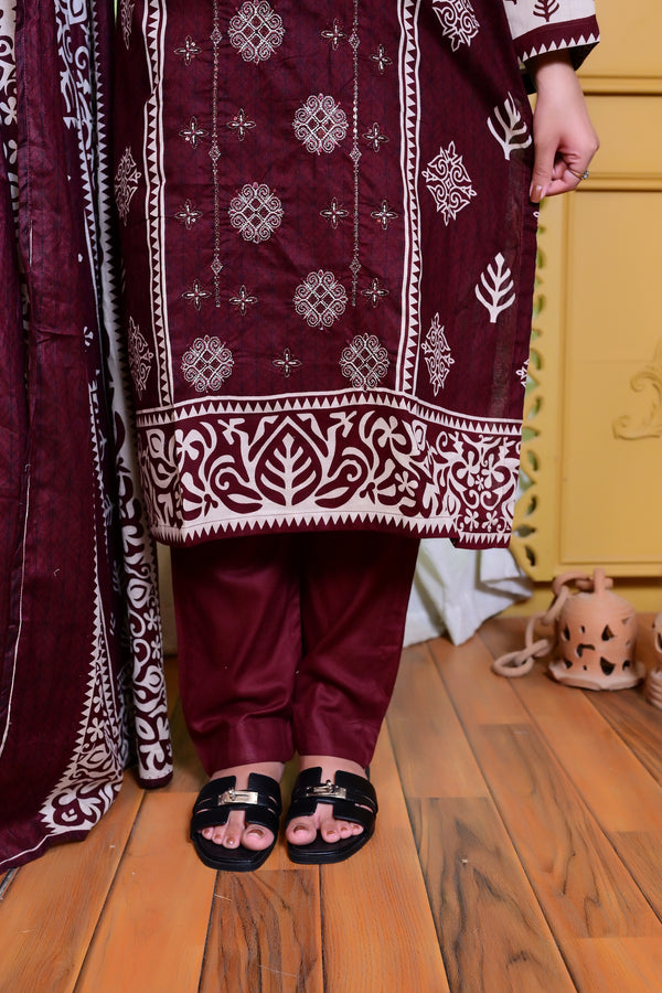 Embiodery Stitched Kurta Dupatta Trouser-0023