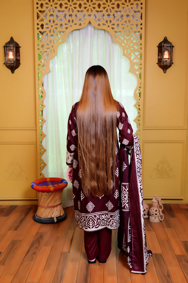 Embiodery Stitched Kurta Dupatta Trouser-0023