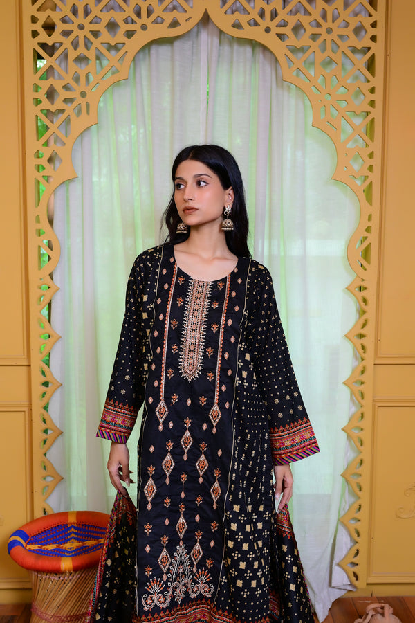 Embiodery Stitched Kurta Dupatta Trouser-0024