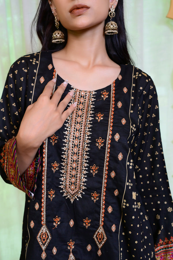 Embiodery Stitched Kurta Dupatta Trouser-0024