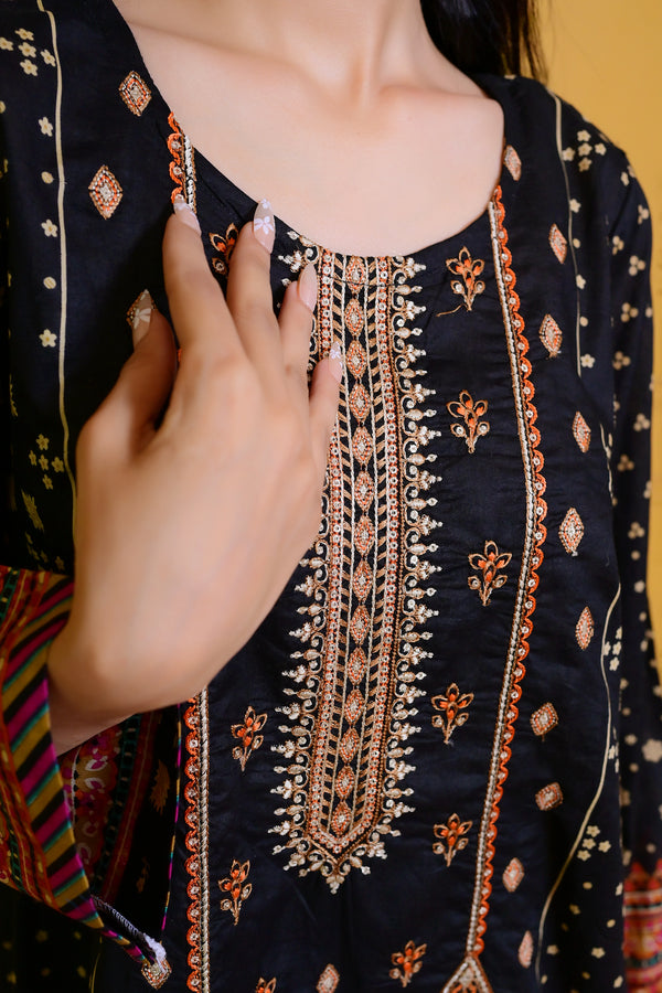 Embiodery Stitched Kurta Dupatta Trouser-0024