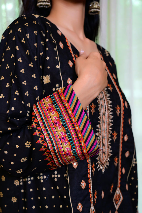 Embiodery Stitched Kurta Dupatta Trouser-0024