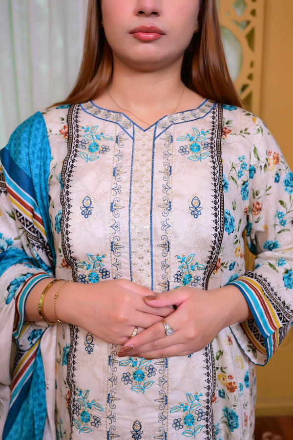 Embiodery Stitched Kurta Dupatta Trouser-0021